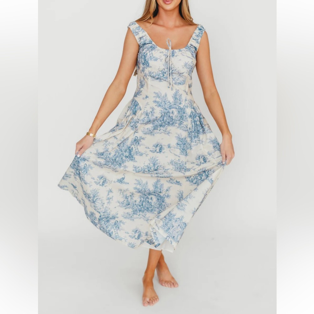 Blue and White Sleeveless Scoop Neck Sundress